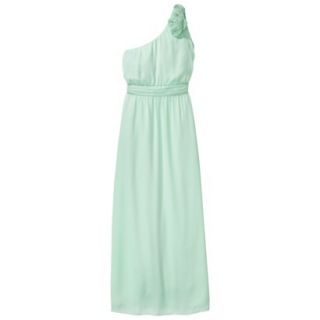 TEVOLIO Womens Satin One Shoulder Rosette Maxi Dress   Cool Mint   4