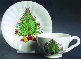 Blue Ridge Southern Pottery Christmas Tree Footed Cup & Saucer Set, Fine China D