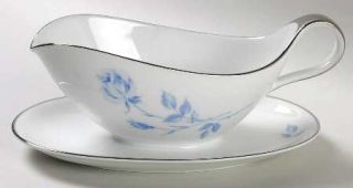 Crown Jewel Candlelight Rose Gravy Boat with Attached Underplate, Fine China Din
