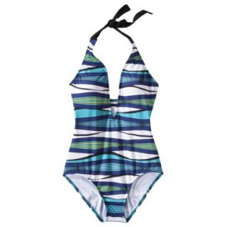 Clean Water Womens Stripe 1 Piece Swimsuit  Blue S
