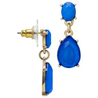 Womens Post Top Tear Drop Earrings with Cabochon   Blue/Gold