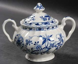 Staffordshire Blue Lily Sugar Bowl & Lid, Fine China Dinnerware   Blue Onion Des