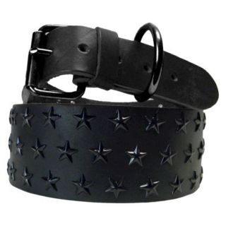 Platinum Pets Black Genuine Leather Big Dog Collar with Three Rows of Stars  