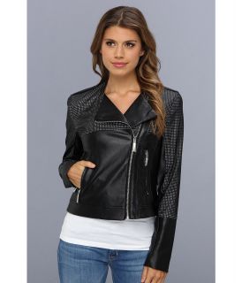 Vince Camuto Perforated Faux Leather Moto Jacket F8191 Womens Coat (Black)