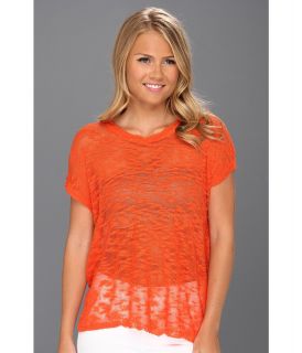 kensie Fine Gauge Slub Sweater KS7P5347 Womens Short Sleeve Pullover (Orange)