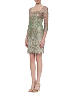 Womens 3/4 Sleeve Ombre Lace Cocktail Dress   Kay Unger New York