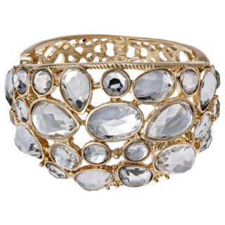Womens Stone Cluster Cuff Bracelet   Clear/Gold