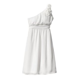 TEVOLIO Womens Satin One Shoulder Rosette Dress   Off White   8