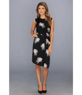 DKNYC Plus Size Botanical Lightweight Drop Shoulder Draped Dress w/ Chiffon Back Womens Dress (Black)