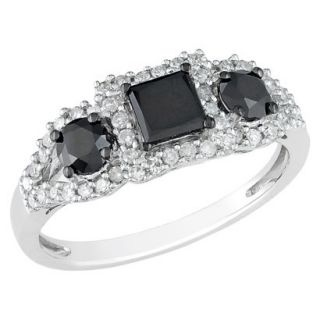1 Carat Black and White Diamond in 10k White Gold Cocktail Ring (Size 5)
