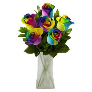 Rainbow Roses with Vase   6 Stems