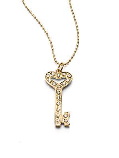 Diamond &14K Gold Key Pendant Necklace   Yellow Gold