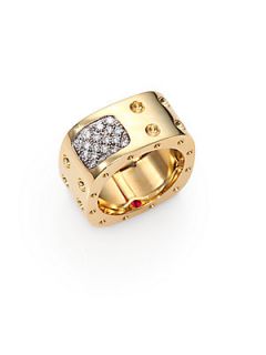 Roberto Coin Diamond & 18K Yellow Gold Pois Moi Two Row Square Ring   Yellow Gol