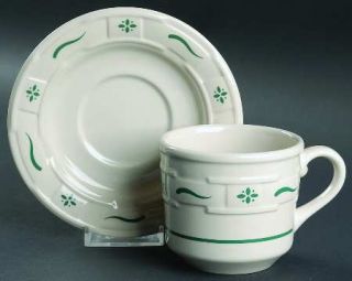 Longaberger Woven Traditions Heritage Green Flat Cup & Saucer Set, Fine China Di