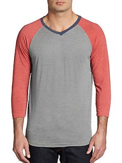 Tricolor V Neck Tee   Grey Coral