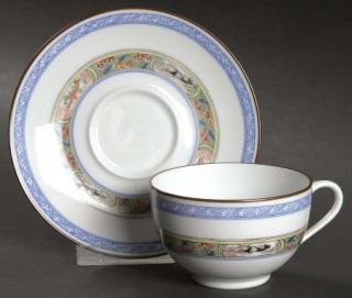 Puiforcat China Kan Sou (White Background) Flat Cup & Saucer Set, Fine China Din
