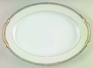 Noritake Audrey 16 Oval Serving Platter, Fine China Dinnerware   Greek Key/Blac