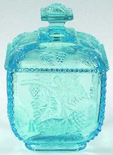 Westmoreland Paneled Grape Blue Beaded Square Puff Box with Lid   Stem #1881, Bl