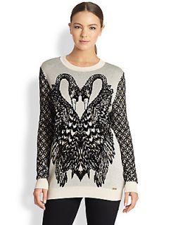Just Cavalli Swan Intarsia Sweater   White Black