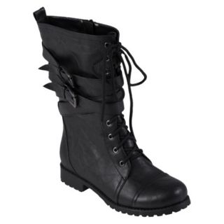 Womens Journee Collection Wrap Buckle Detail Combat Boots   Black 8.5