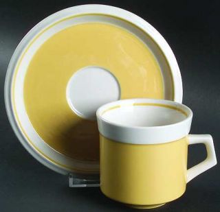 Mikasa Light & Lively Yellow Flat Cup & Saucer Set, Fine China Dinnerware   Yell