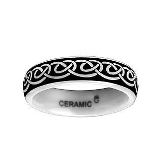 6mm Black and White Ceramic Ring, Mens