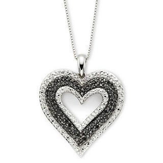 Sterling Silver CT. T.W. White & Black Diamond Heart Pendant, Womens