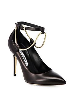 Brian Atwood Kaela Leather Ankle Strap Pumps   Black