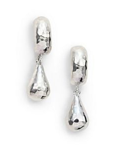 MIJA Hammered Sterling Silver Hoop & Pear Drop Earrings   Silver