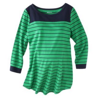 Merona Maternity Long Sleeve Striped Tee   Green/Blue XS