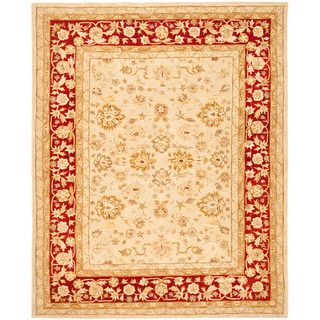 Handmade Ancestry Ivory/ Red Wool Rug (5 X 8) (IvoryPattern OrientalMeasures 0.625 inch thickTip We recommend the use of a non skid pad to keep the rug in place on smooth surfaces.All rug sizes are approximate. Due to the difference of monitor colors, s