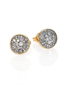 Pleve Diamond & 18K Yellow Gold Ice Button Earrings   Gold