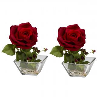 Rose Square Vase Silk Flower Arrangement (set Of 2)