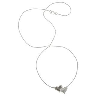 Sterling Silver Double Heart Marcasite Necklace, Womens