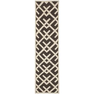 Hand woven Moroccan Dhurrie Brown Geometric Wool Rug (26 X 6)