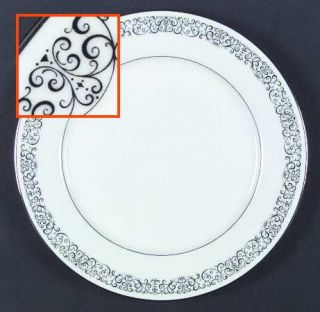 Noritake Hawthorne Dinner Plate, Fine China Dinnerware   Black Scrolls On Rim