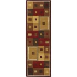 Hand tufted Contemporary Red/brown Geometric Square Mayflower Burgundy Wool Abstract Rug (26 X 8)