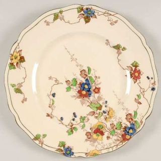 Royal Doulton Kew Luncheon Plate, Fine China Dinnerware   Red, Yellow, Blue Flow