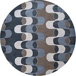 Hand tufted Contemporary Canum Grey/blue Zealand Wool Abstract Rug (6 Round)