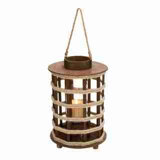 Circular Rope Handle Lantern (BrownMaterials Wood Quantity One (1) lanternDimensions 10 inches wide x 10 inches deep x 16 24 inches highCompact design with convenient rope handle )