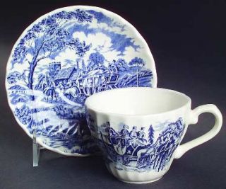 Churchill China Royal Mail Blue (Colombia) Flat Cup & Saucer Set, Fine China Din
