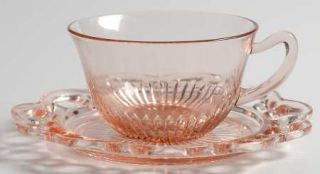 Anchor Hocking Lace Edge Pink Cup and Saucer Set   Aka Old Colony,Pink,Depress