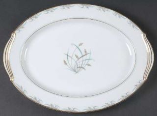 Noritake Nicole 13 Oval Serving Platter, Fine China Dinnerware   Gray & Blue Wh