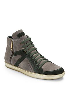High Top Suede Side Zip Sneakers   Grey Green