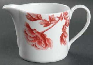 Royal Worcester Red Peony Creamer, Fine China Dinnerware   White, Red Flowers, R