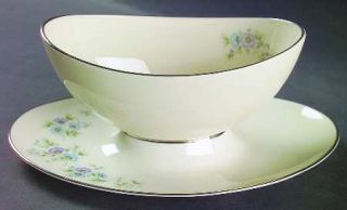 Lenox China Maywood (Blue Floral) Gravy Boat with Attached Underplate, Fine Chin