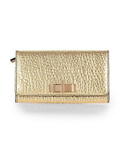 Burberry Heritage Bow Metallic Continental Wallet   Light Gold
