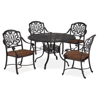 Floral Blossom 5 piece Dining Set (CharcoalMaterials Cast aluminumFinish CharcoalSeat dimensions 36.5 inches high x 27 inches wide x 25.25 inches deepDimensions 29 inches high x 48 inches wide x 48 inches deepModel 5558 328Assembly required.This prod