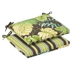 Pillow Perfect Outdoor Green/ Brown Reversible Seat Cushions (set Of 2) (Green/Brown Reversible Materials 100 percent polyesterFill Polyester fiber fillClosure Sewn seam Weather resistantUV protectionCare instructions Spot clean onlyWeight 1 pound ea
