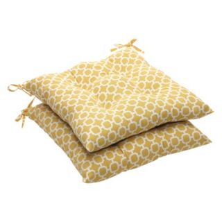 Outdoor 2 Piece Tufted Chair Cushion Set   Yellow/White Geometric